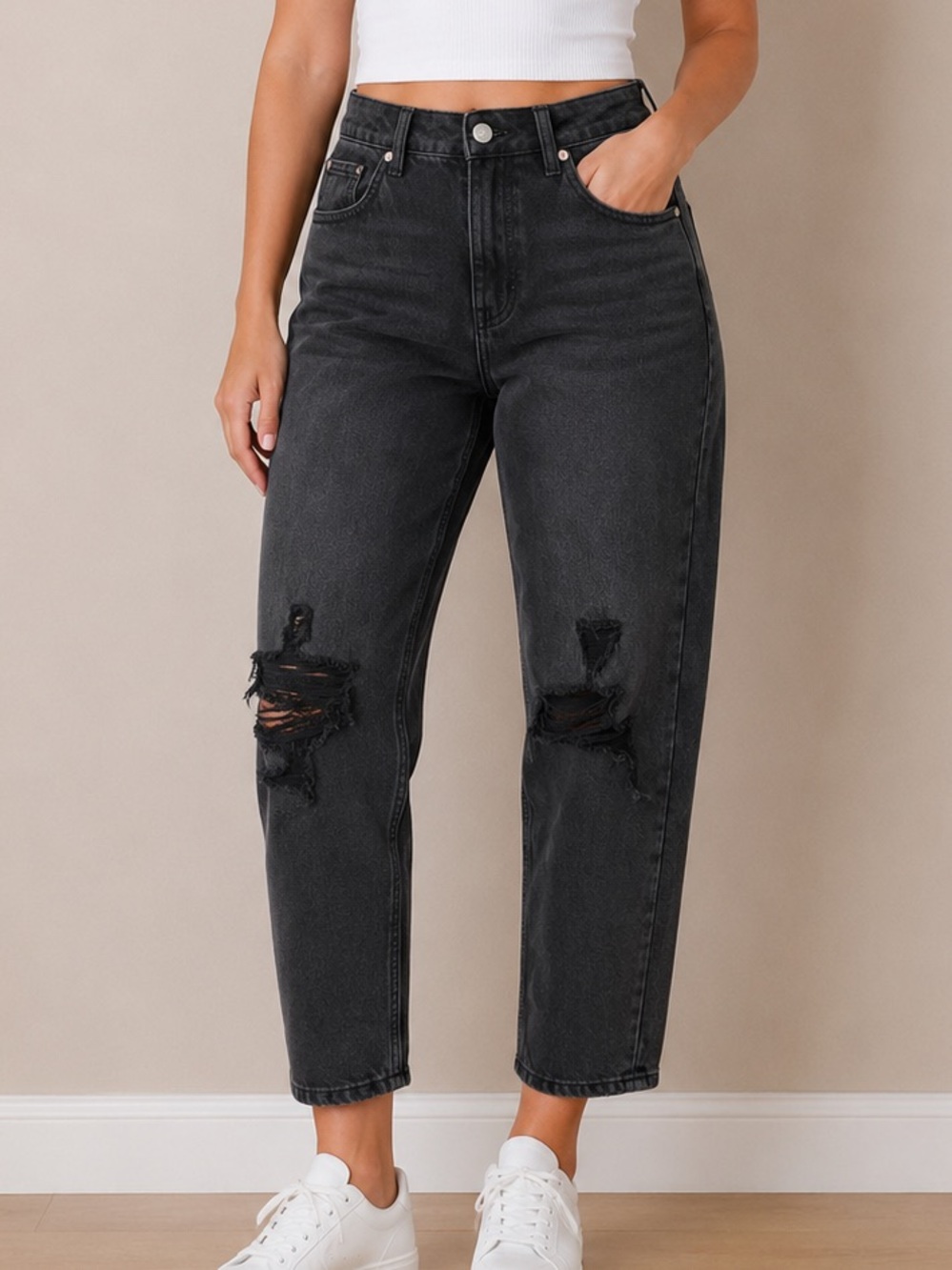 NWT Garage Mom Jeans Black Distressed High Rise Cropped Ankle Denim Size 00